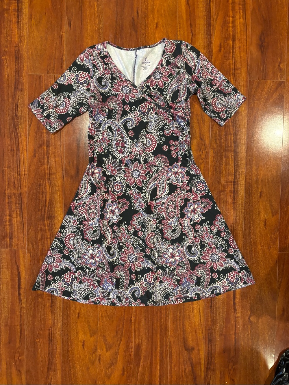 Prana Black Paisley Floral Long Sleeve Dress